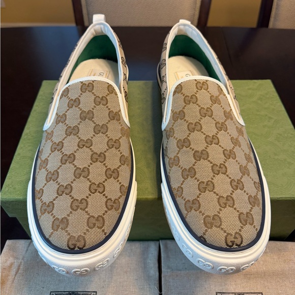 New Gucci GG Supreme Logo Tennis 1977 Slip On Sneaker Shoes UK 12.5 / US 13 - Picture 7 of 16